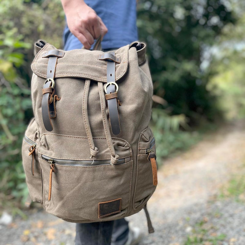 AUGUR High Capacity Canvas Vintage Backpack - for School College Hiking Travel 12-17" Laptop - Image 4